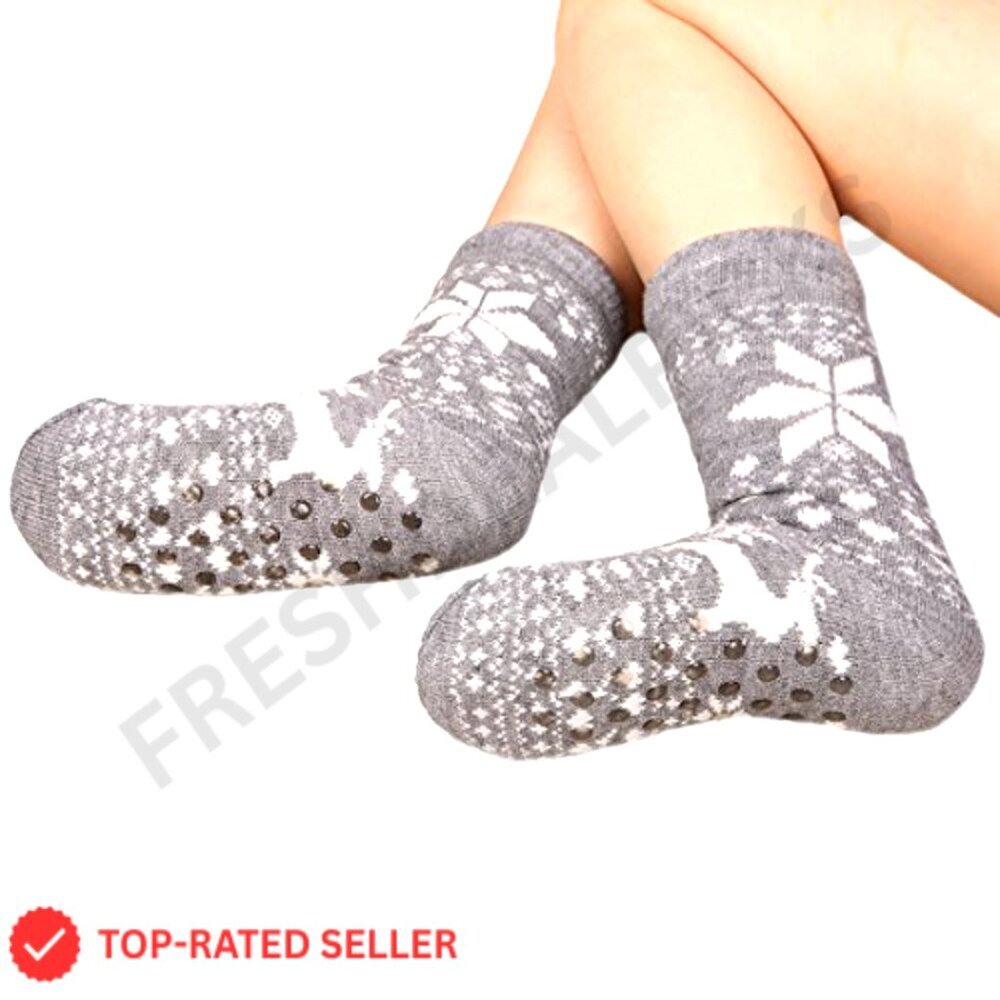 Fuzzy Warm Slipper Socks Super Soft Fleece Lined Non-Slip Grippers Cozy Sleeping - Picture 4 of 5